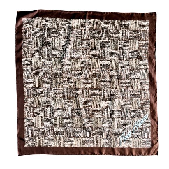 bill blass Accessories - Vintage Bill Blass Silk Scarf Brown White Check Pattern 28” Square Designer